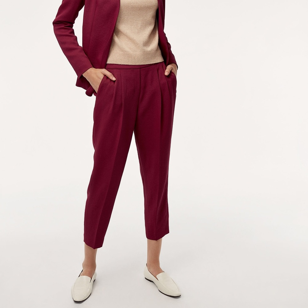 Aritzia Babaton Cohen pique pants berry/burgundy